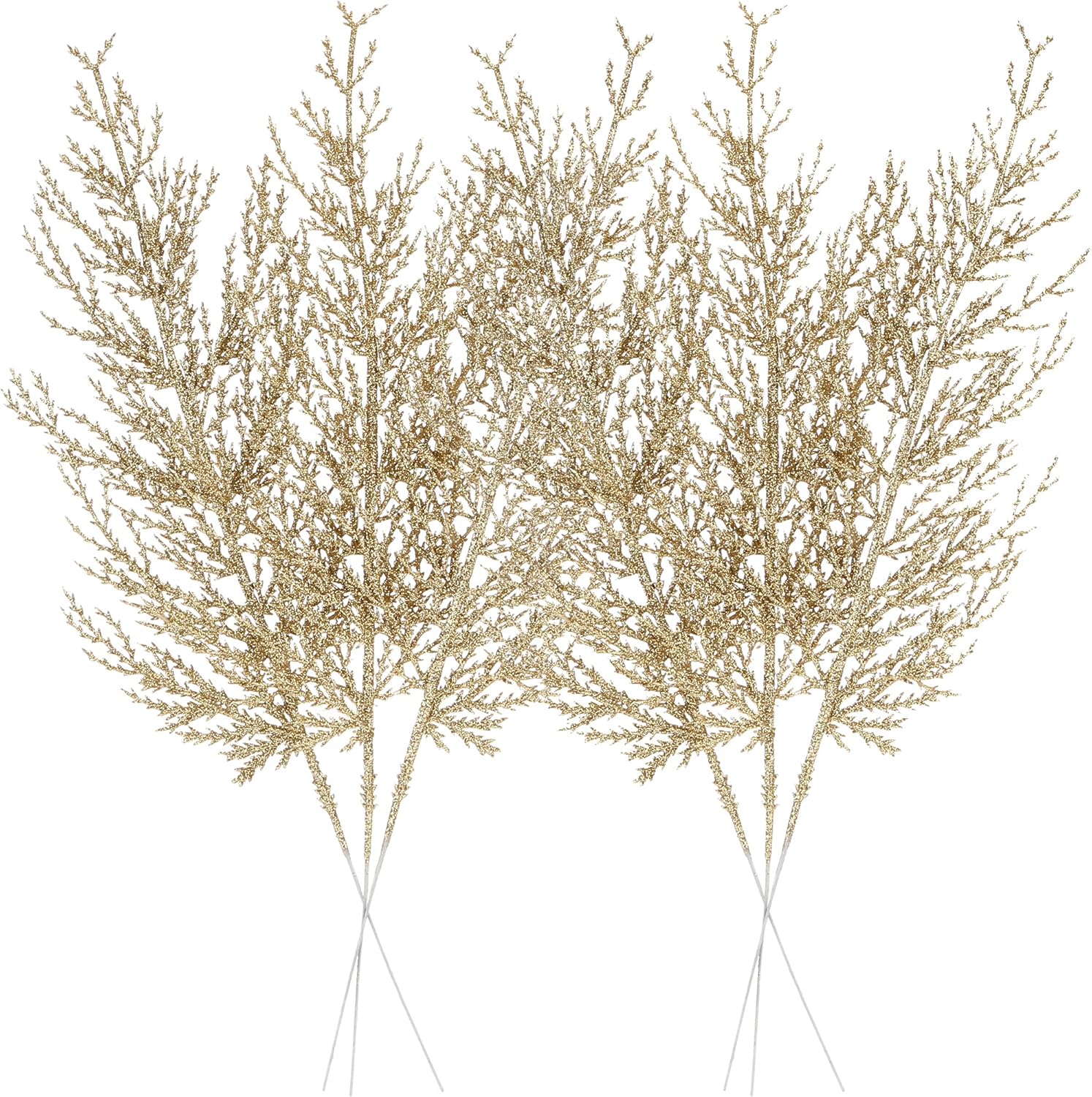 Trees - Sea Team 24-Pack Artificial Glitter Pine Tree Twig Ornaments, Decorative Sticks, Glittery Stems, Picks, Branches for Christmas Tree, Small Vase, Holiday, Wedding, Party (14 Inches, Gold)