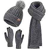 LackBlue Womens Winter Beanie Hat Scarf Touchscreen Gloves Set Knit Warm Skull Caps Long Neck Scarves for Women Men