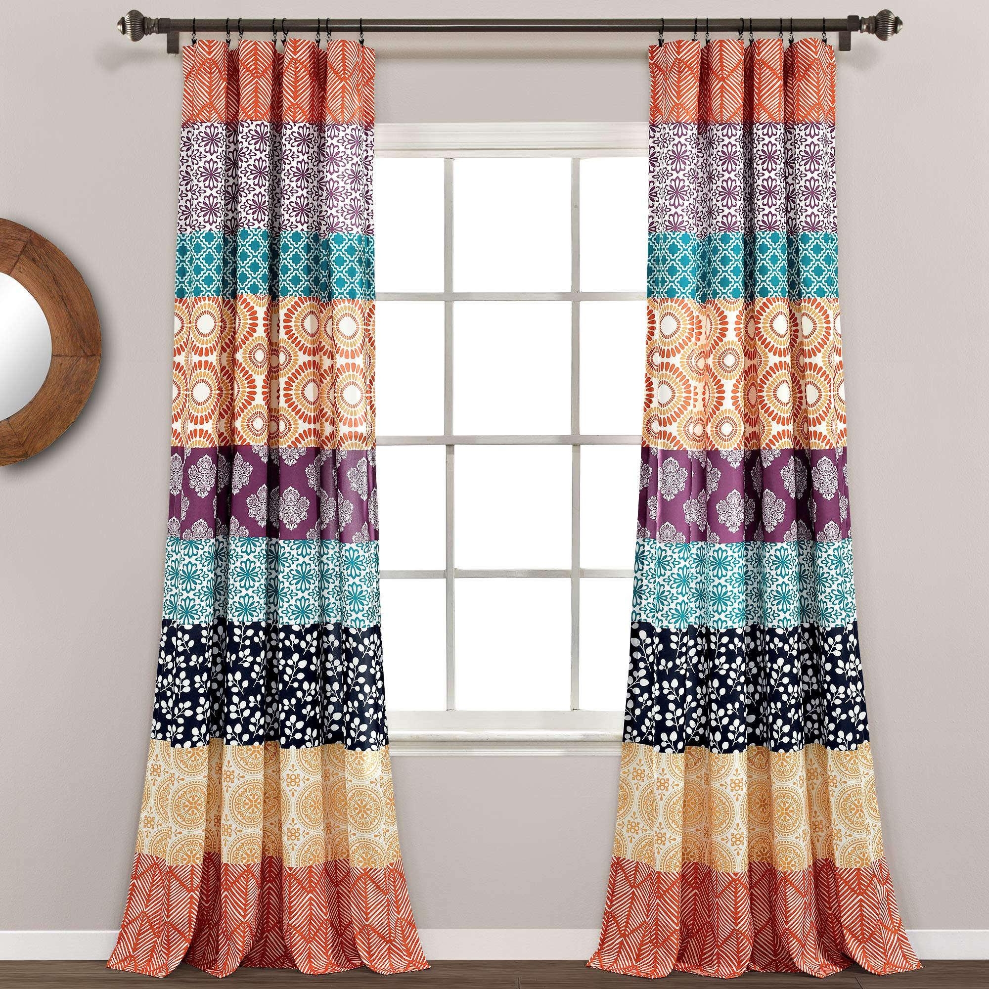 Lush Decor Bohemian Stripe Window Curtain Panel Pair, 84" L x 52" W, Fuchsia & Orange — image 1