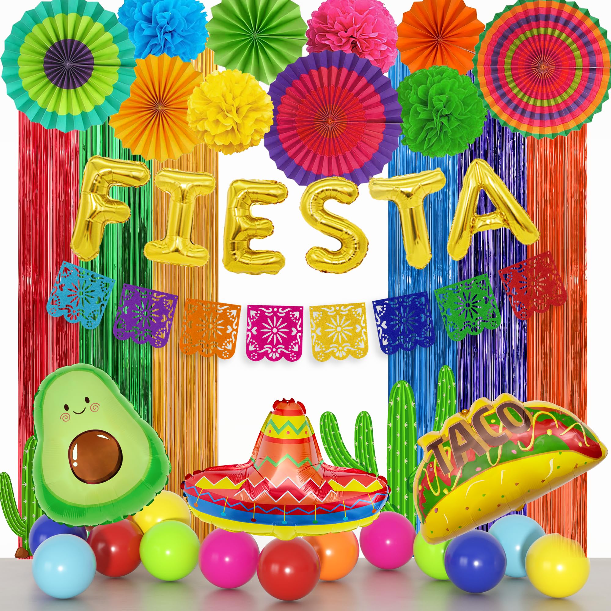 Fiesta Mexican Party Decorations, Cino De Mayo Decor with Paper Pompoms