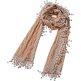 Cindy and Wendy Lightweight Soft Leaf Lace Fringes Scarf Bridal Veils shawl for Women