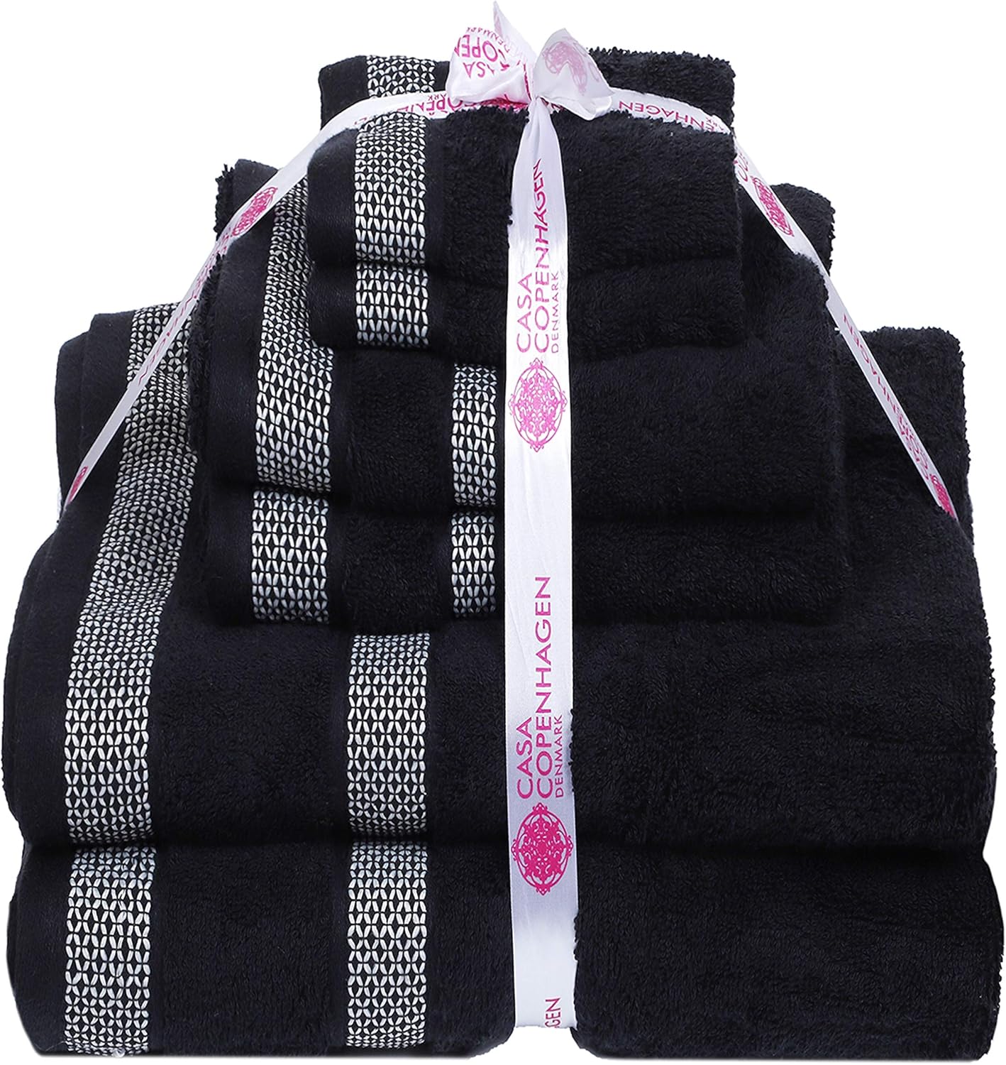 CASA COPENHAGEN Solitaire Luxury Hotel & Spa Quality, 600 GSM Egyptian Cotton, 6 Piece Turkish Towel Set, Includes 2 Bath Towels, 2 Hand Towels, 2 Washcloths, Dark Black: Home & Kitchen