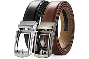 CHAOREN Men's Leather Ratchet Belt Pack of Two - Black, One Size - Adjustable, Scratch Resistant, Luxury Packaging