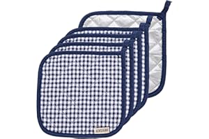 BESTJOY 5 PCS Pot Holders for Kitchen, Cotton Potholers with Great Heat Resistance, Hot Pads, Trivets for Cooking and Baking Blue