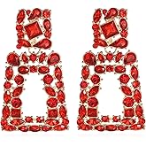 Rhinestone Rectangle Dangle Statement Earrings Trendy Crystal Geometric Drop Earrings hypoallergenic for Women