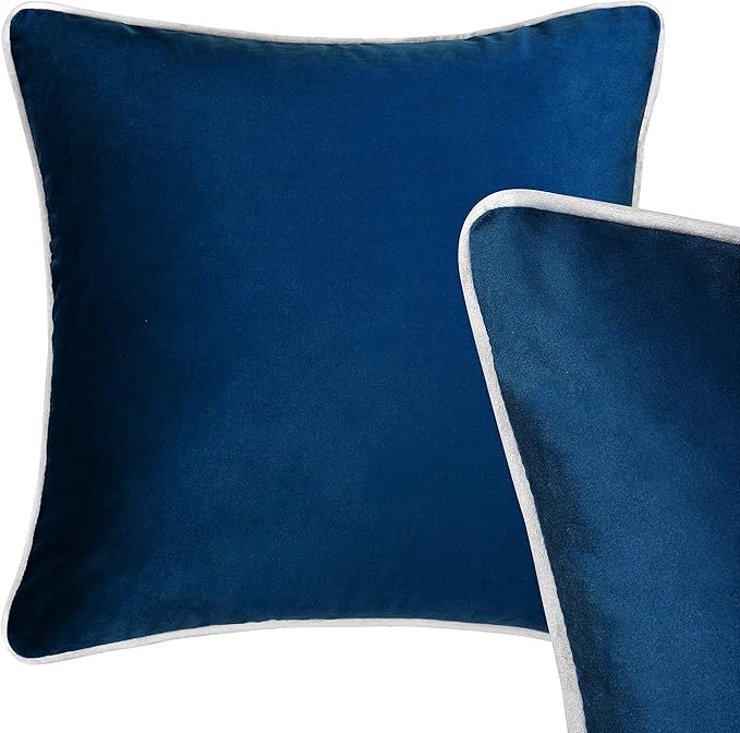 Cushoo 100 Velvet Cushion Cover in Navy Blue with Grey Edge Piping