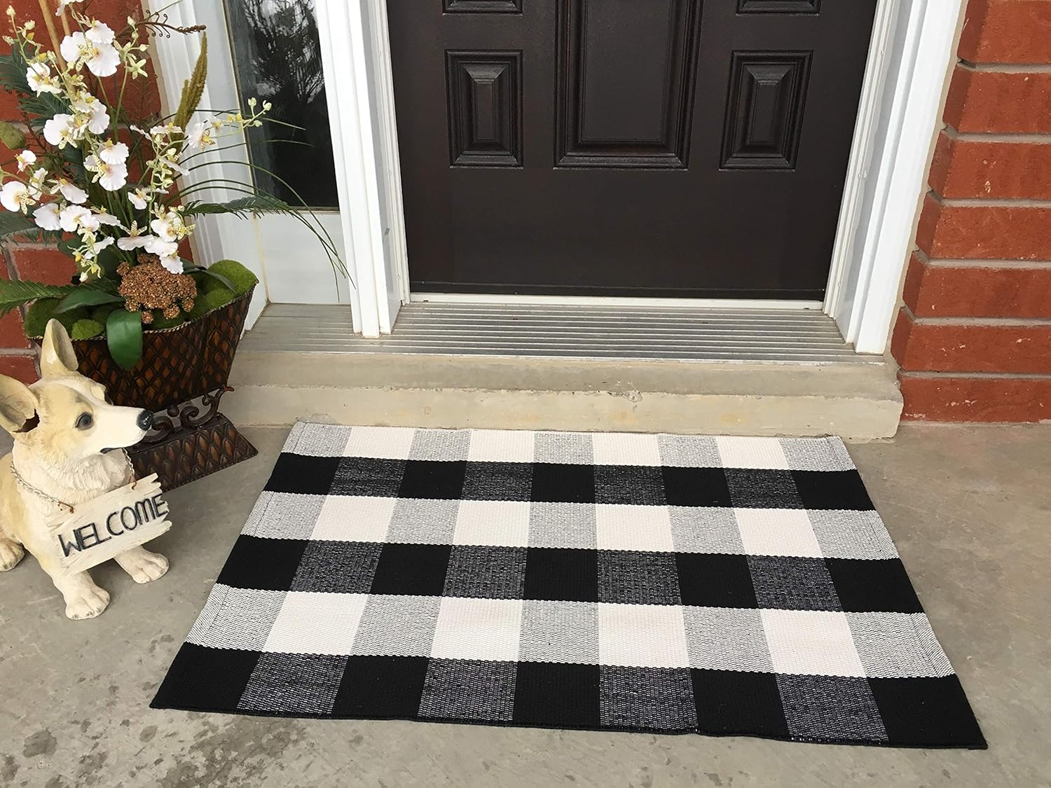 Most Beautiful Polyester Cotton Buffalo Plaid Rug Outdoor - Black and White Porch Rugs, Size: 23.6"x35.4" - Welcome Door Mat, Outdoor Plaid Doormat for Kitchen/Laundry Room - Black and White Doormat