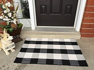 Most Beautiful Polyester Cotton Buffalo Plaid Rug Outdoor - Black and White Porch Rugs, Size: 23.6"x35.4" - Welcome Door Mat, Outdoor Plaid Doormat for Kitchen/Laundry Room - Black and White Doormat