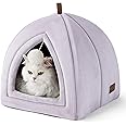 Bedsure Cat Beds for Indoor - 2 in 1 Cat Cave House Tent for Kittens and Small Pets with Removable Washable Cushioned Pillow, Foldable Kitten Hideaway with Non-Slip Bottom, Purple, 16 inches