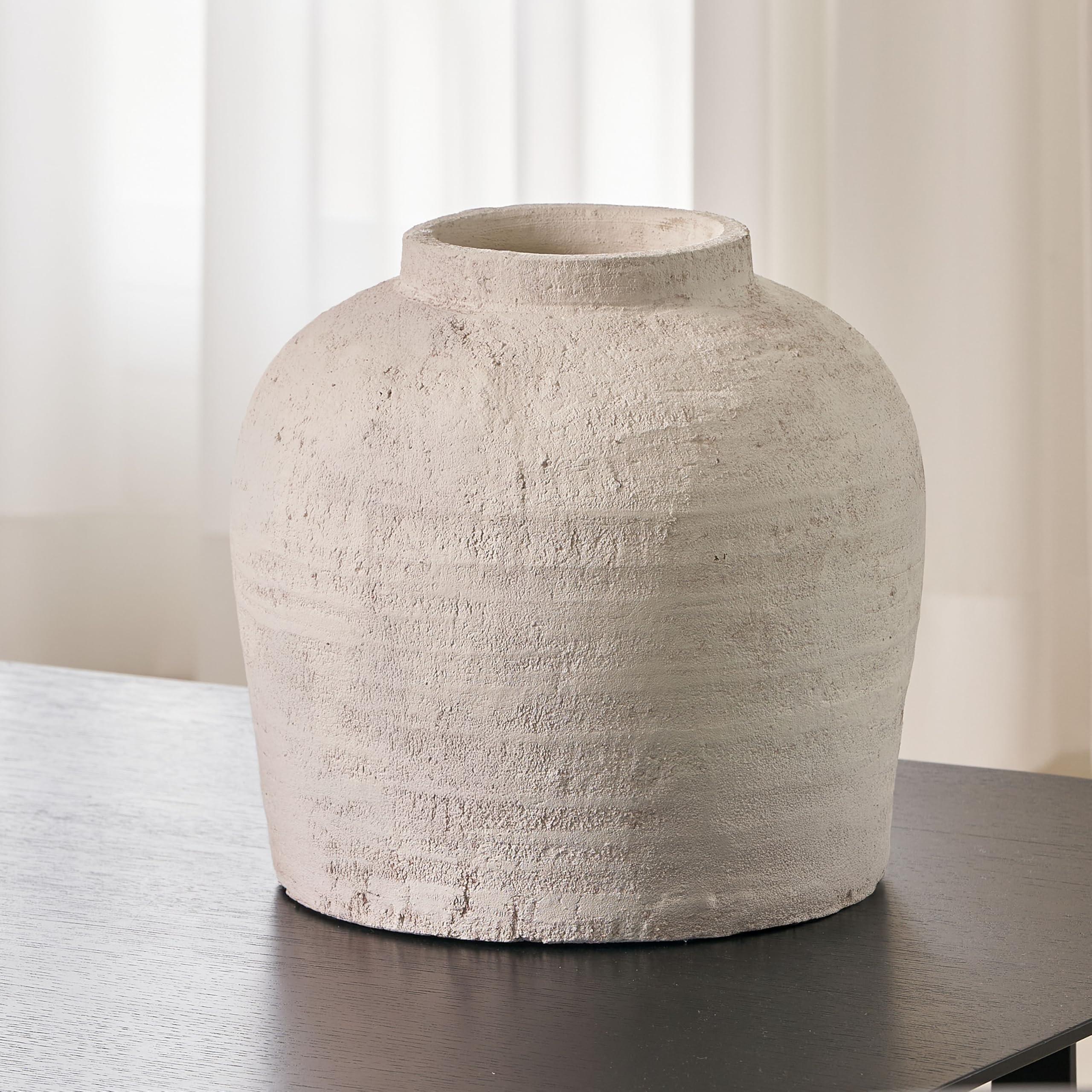 Photo 1 of LB2 Large White Ceramic Vase, 11" Tall Zen Style vase, Terra Cotta Pitcher Vase, Distressed Farmhouse Decor, Pottery Decorative Flower for Home Decor (H 11" X 11")