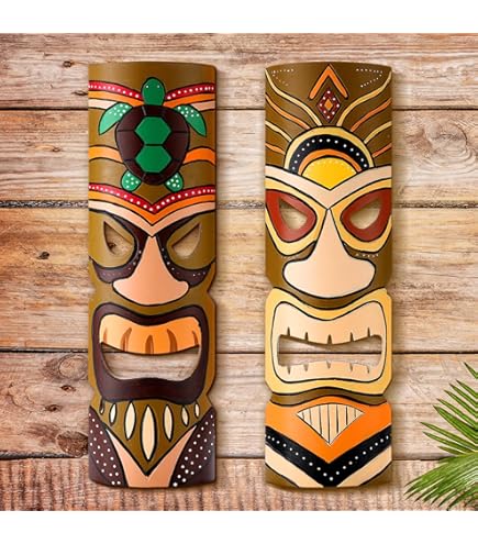 Amazon.com: Zeckos Set of 5 Double Tiki Mask Hand Carved 40 Inch