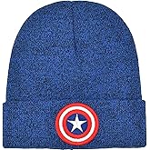 Marvel Captain America Beanie Hat, Adult Acrylic Cuffed Winter Knit Cap for Men and Women, Navy, One Size
