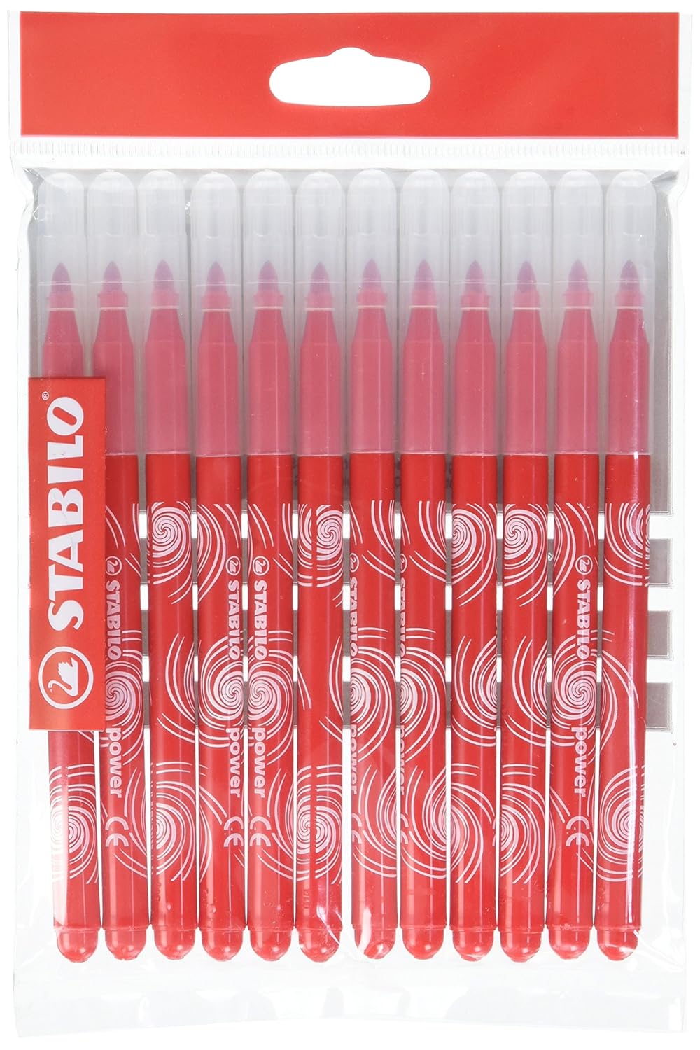 Stabilo Power Schoolpack Refill of 12 FeltTip Pens, Medium Tip red
