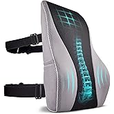 TULARIS Extra Dense Lumbar Pillow with Double Adjustable Straps - Ergonomic Lumbar Support Pillow for Office Chair, Car, Couch Firm Back Support for Lower Back & Spine Pain Relief Memory Foam Cushion