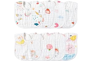 2ooya Cotton Muslin Baby Bibs - 8Pcs Infant Drool Bibs Newborn Absorbent Cotton Layers Keepsake Gift for Drooling Feeding