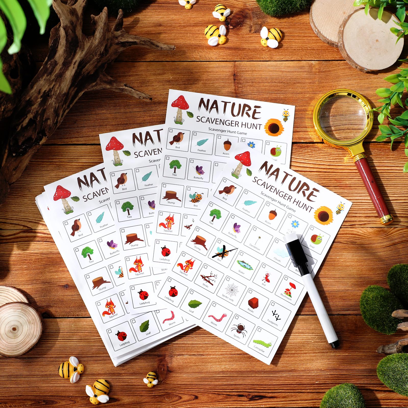 Hoolerry 30 Pcs Nature Scavenger Hunt for Kids Car Scavenger Hunt Cards Road Trip and Travel Activities Camping Games Outdoor Indoor Seek Activity for Kids Adults(Nature)