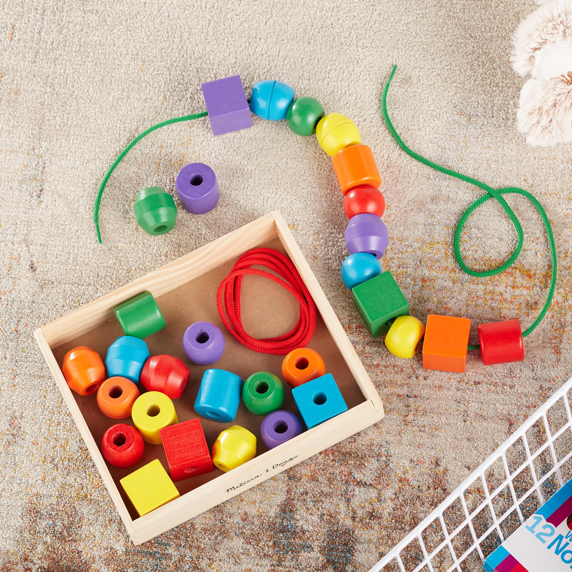 Melissa & Doug Primary Lacing Beads - Educational Toy with 8 Wooden Beads and 2 Laces