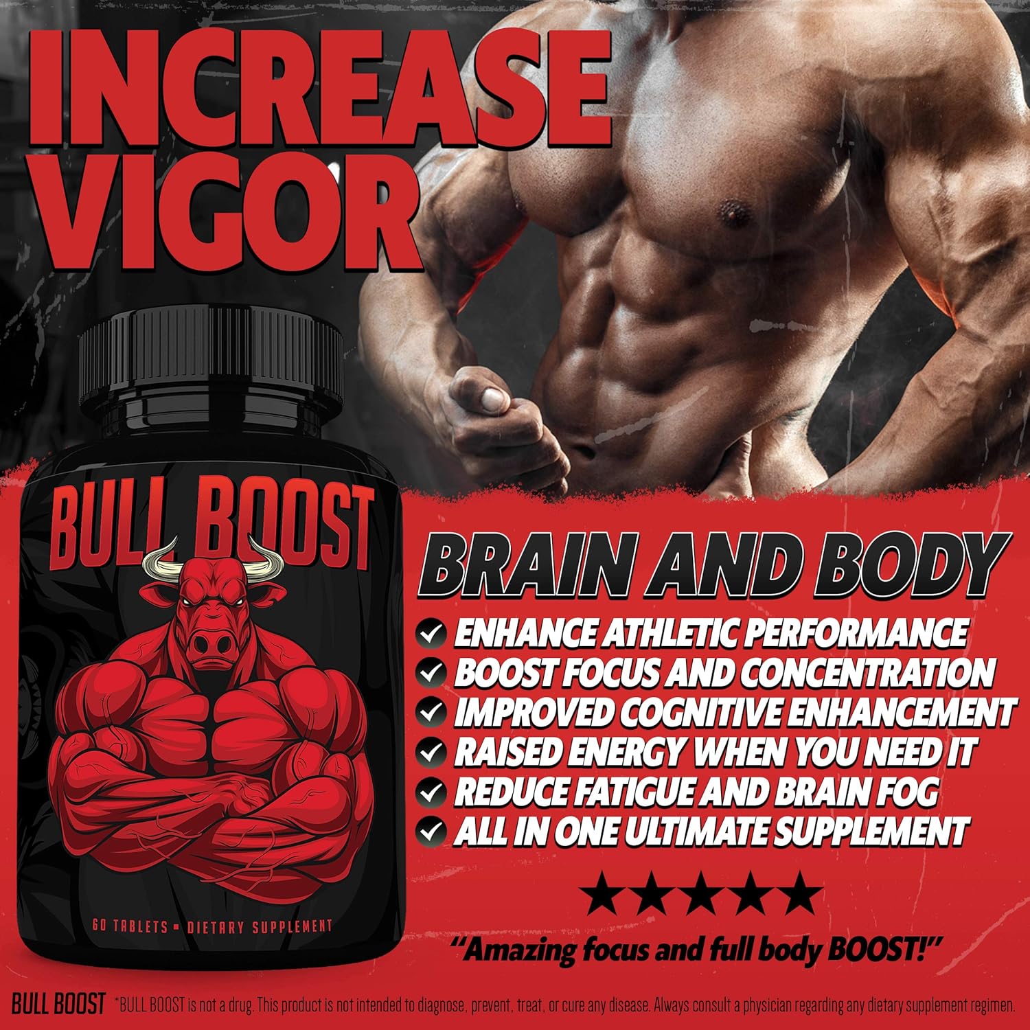 Bull Boost Testosterone Booster for Men - Enlargement Supplement - Increase Size, Strength, Stamina - Energy Enhancing, Mood, Endurance Boost - Natural Male - 1 Month Supply - Made in USA: Health & Personal Care