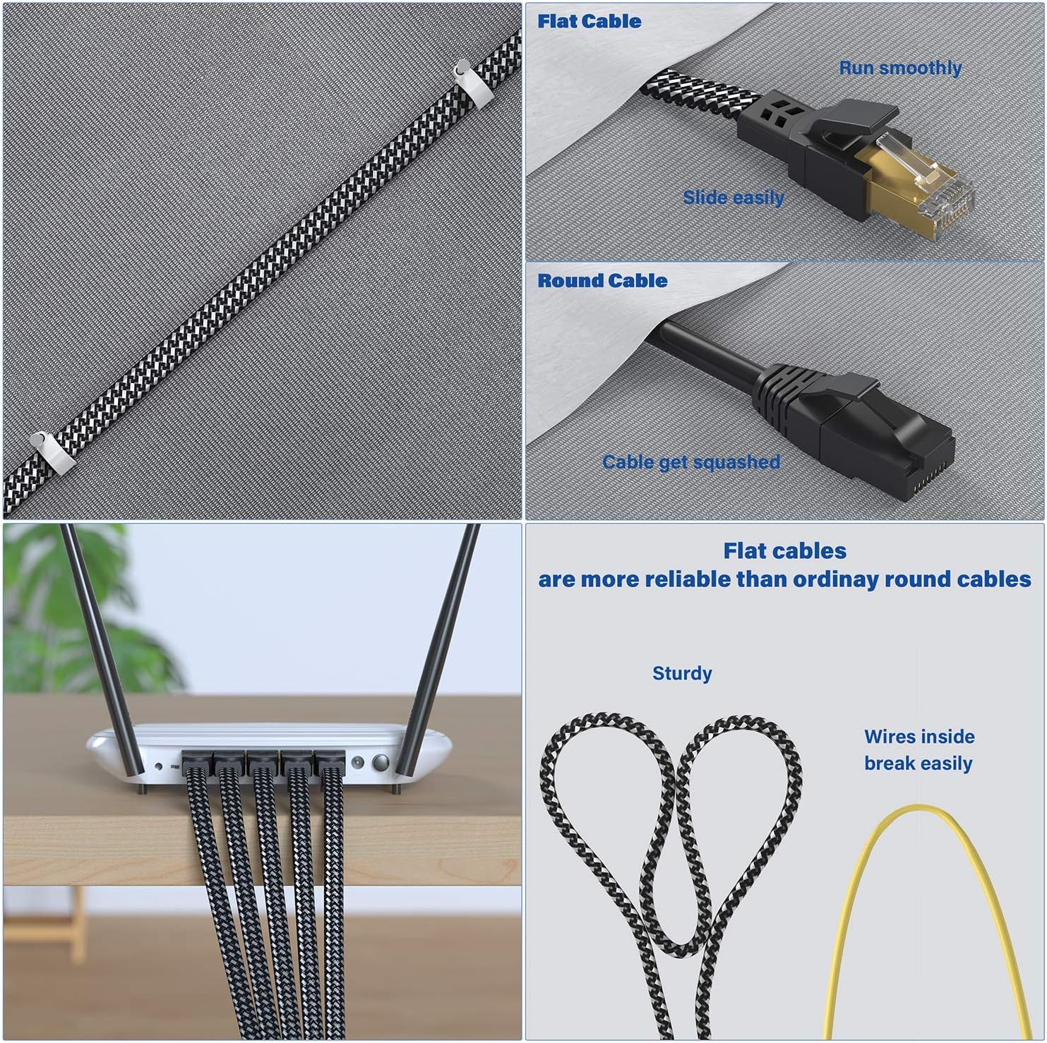 Cat 8 Ethernet Cable 25 ft, 26AWG Nylon Braided High Speed Heavy Duty Cat8 Network LAN Patch Cord, 40Gbps 2000Mhz SFTP RJ45 Flat Cable Shielded in Wall, Indoor&Outdoor for Modem/Router/Gaming/PC: Industrial & Scientific