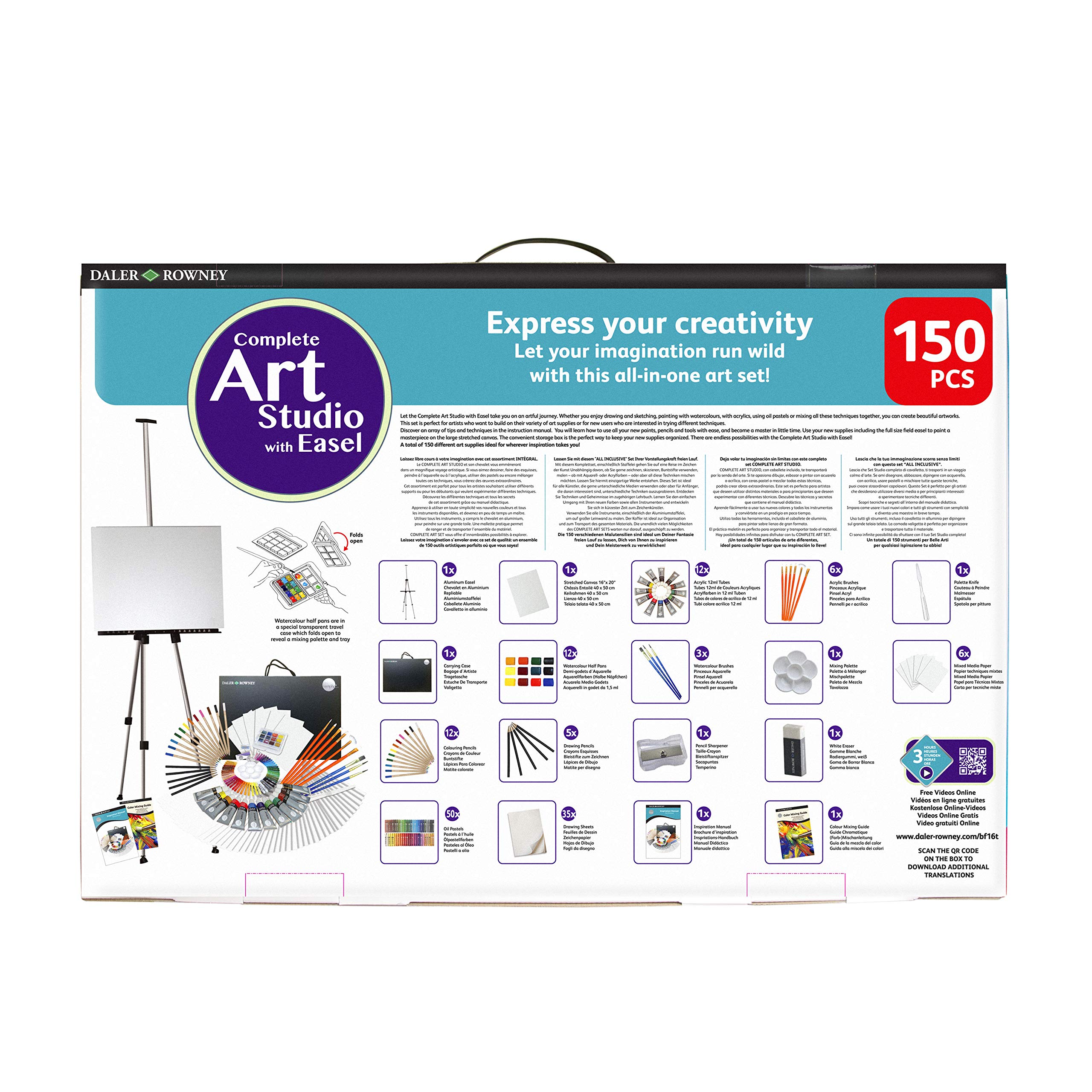 Daler Rowney Complete 150Piece Art Studio with Aluminum Field Easel