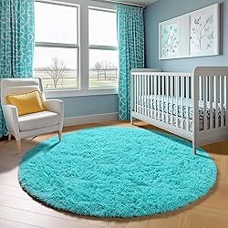 ONASAR Blue Round Area Rug 4ft, Soft Bedroom Circle