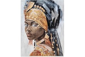 Yihui Arts Hand Painted Textured African Royalty Art Gold & Ebony Tones Cultural Elegance for Sophisticated Spaces