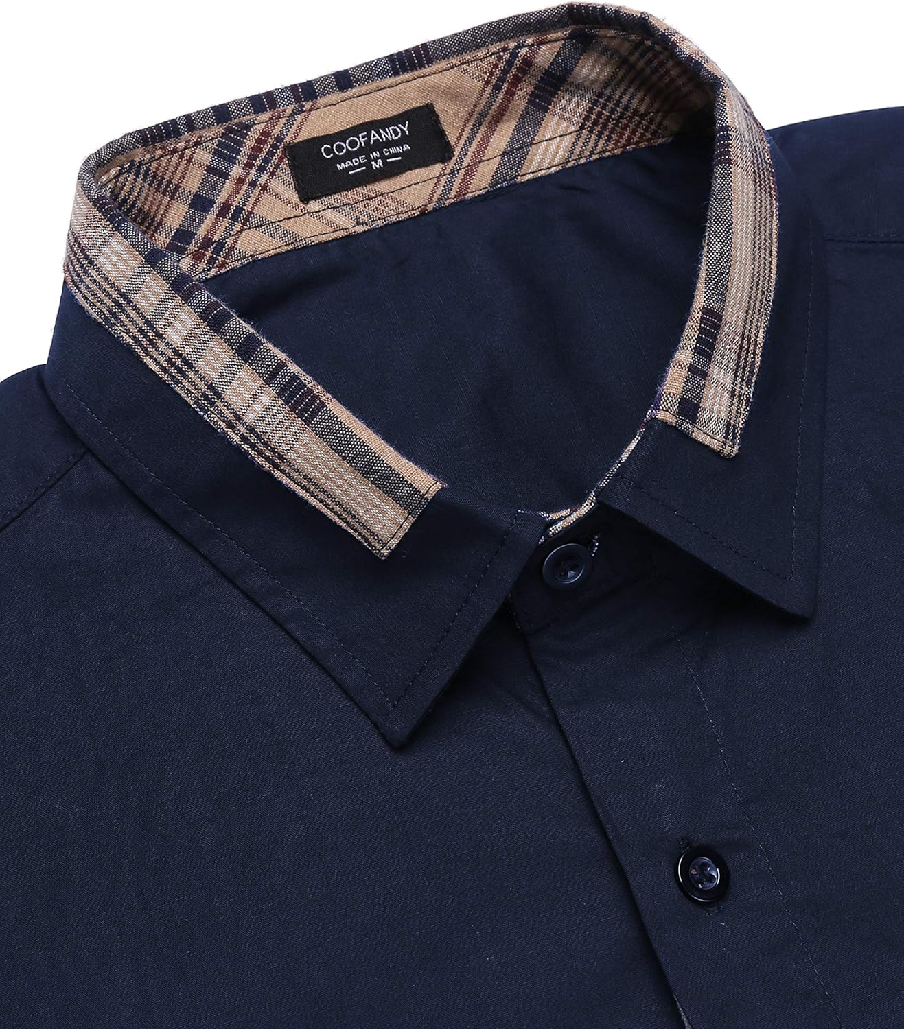 COOFANDY Men's Casual Cotton Long Sleeve Dress Shirt Plaid Collar Slim Fit Button Down Shirt: Clothing