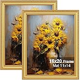 Splinterix 16x20 Gold Picture Frames Set of 2, Ornate Vintage 16 x 20 Photo Frames for Wall Decor or Tabletop Display, Gold Frames with Plexiglass, Display 11x14 Pictures with Mat or 16x20 without Mat for Antique Déco