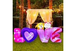 SEASONBLOW 8 FT Valentine's Inflatable Love Heart with Dog and Cat LED Lighted Decoration for Birthday Wedding Yard Lawn Garden Home Party