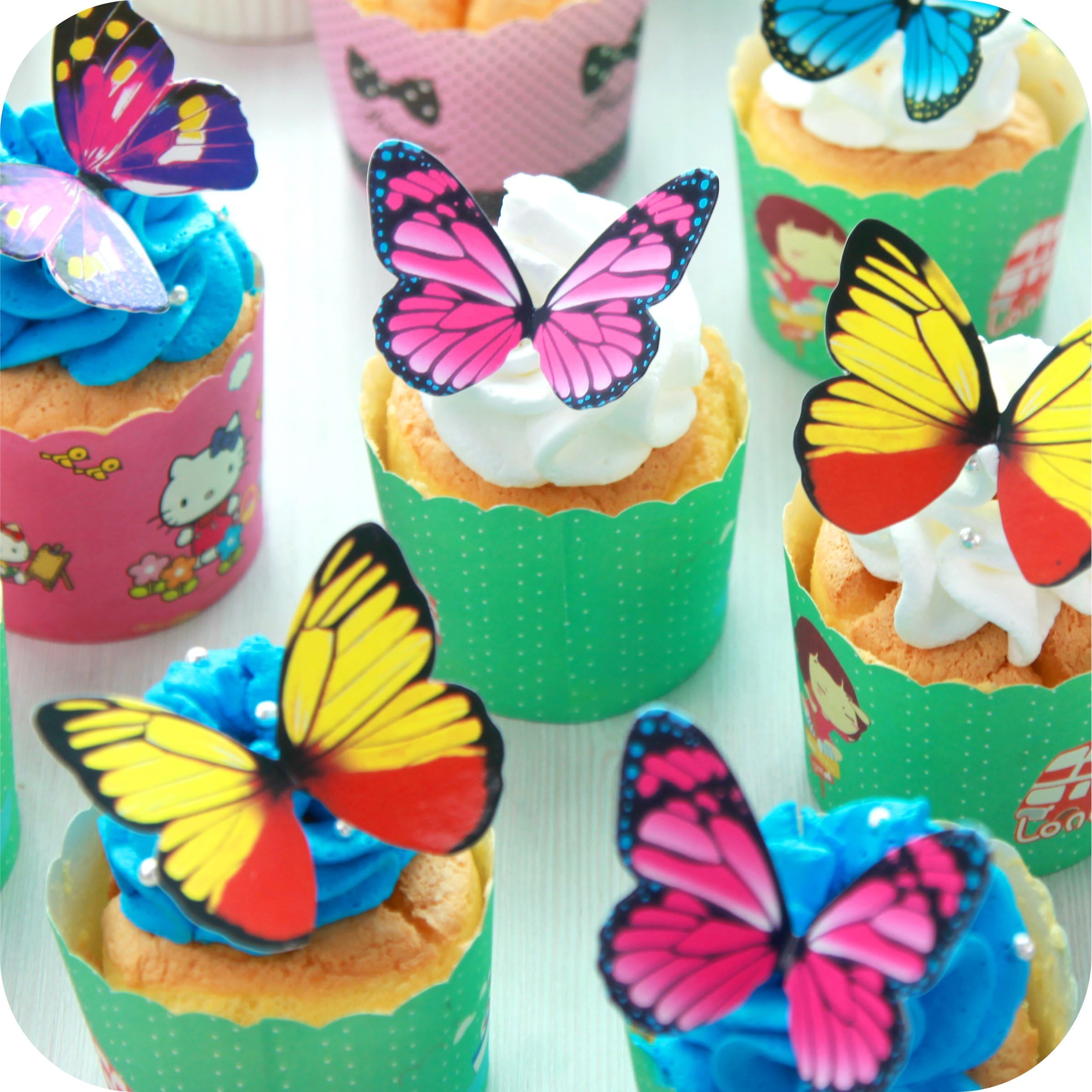 Butterfly cake Toppers 100Pcs Set, GUCUJI Chocolate Mousse Cake Cupcake Toppers Decoration (4 Patterns X 25)