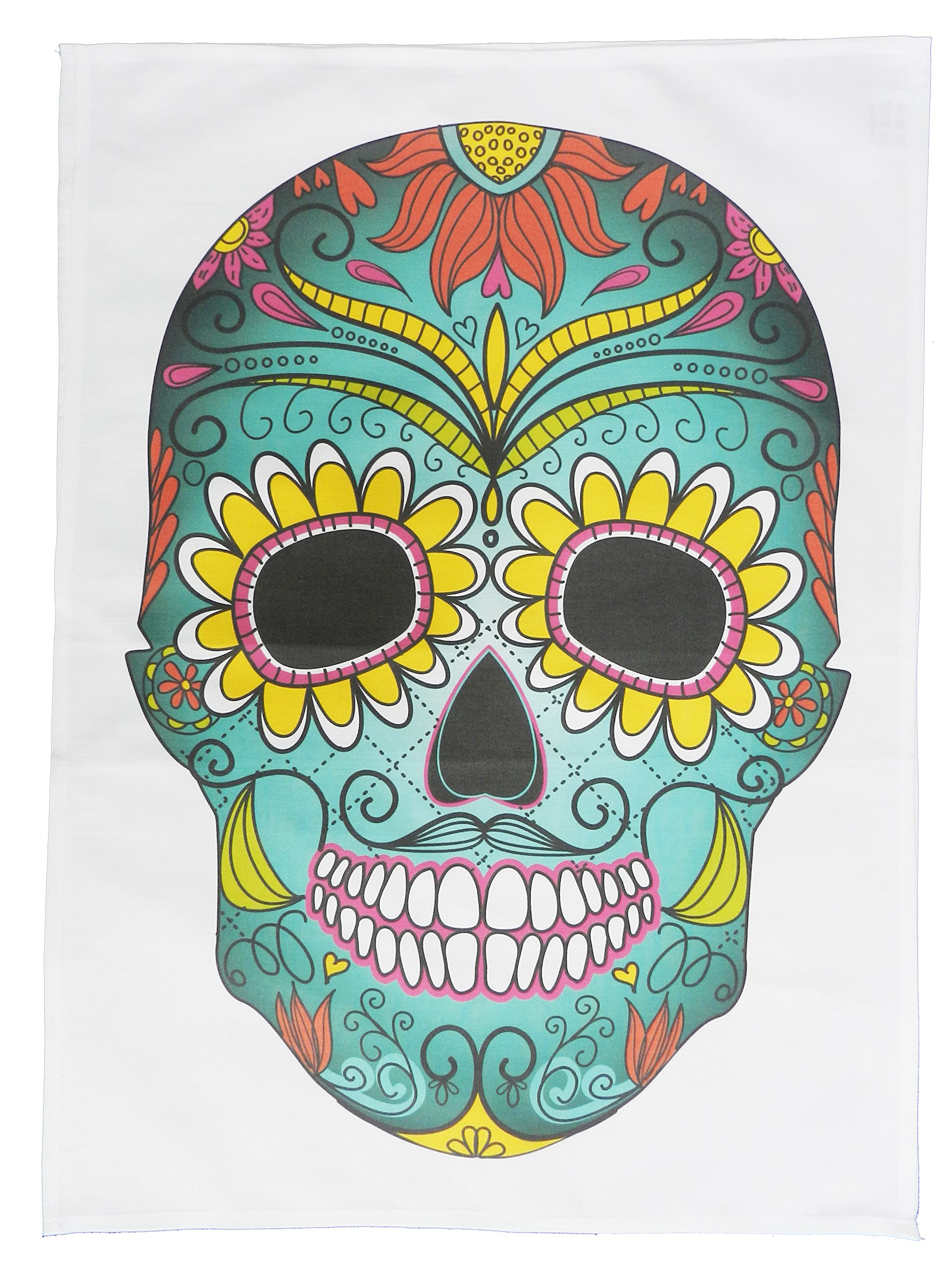 Half a Donkey Day of the Dead Large Coloured Skull Cotton Tea Towel