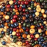 DAHI 580pcs Colorful Wooden Beads 8/10/12mm Assorted Macrame Wooden Loose Spacer Bead Natural Color Wood Beads Painted Wooden Beads for Jewelry Bracelets Making(Mix)