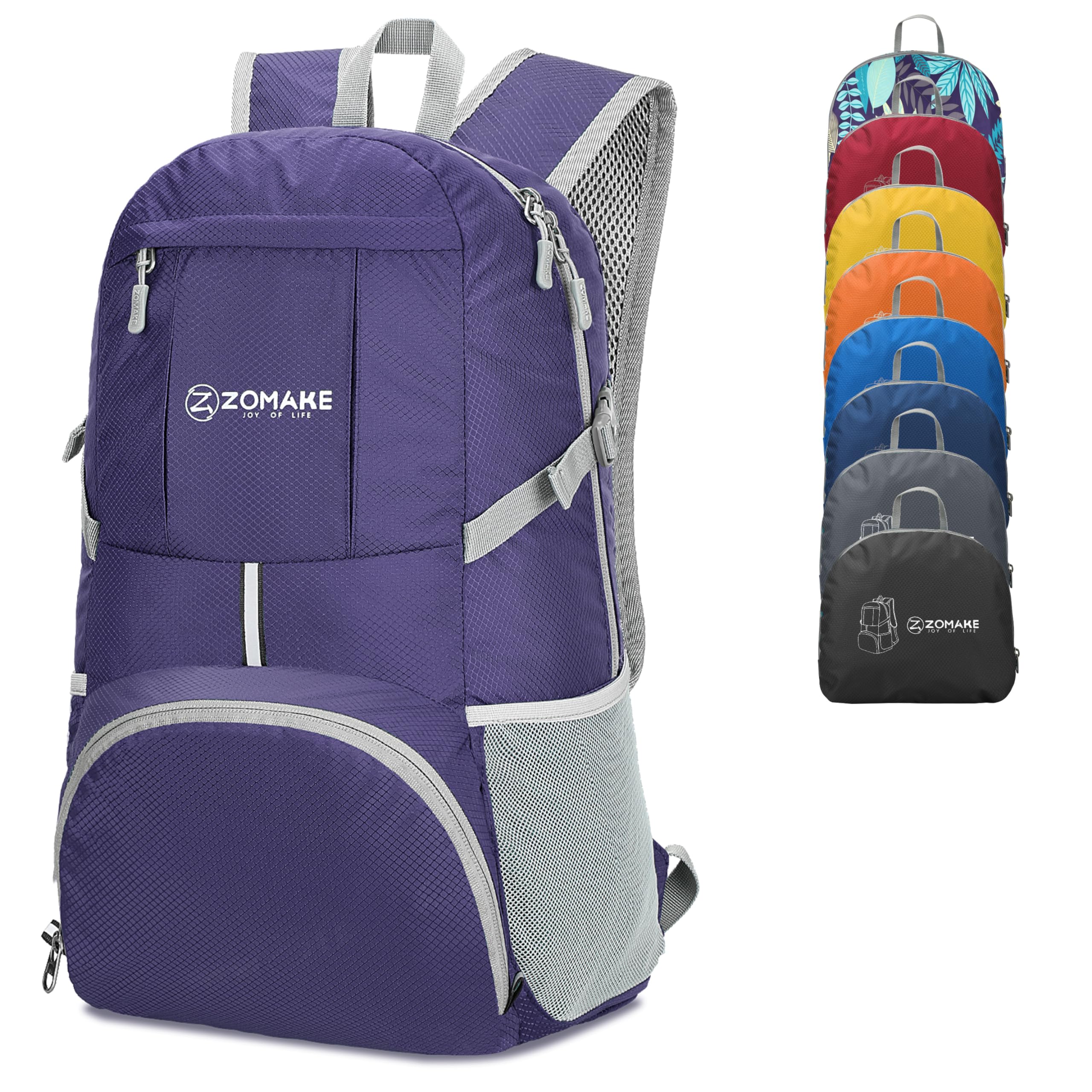 ZOMAKE Lightweight Foldable Backpack, Packable Rucksack 35L Folding Small Back Pack Foldaway Ultralight Daypack Collapsible for Women Men Travel Hiking Walking (Purple)