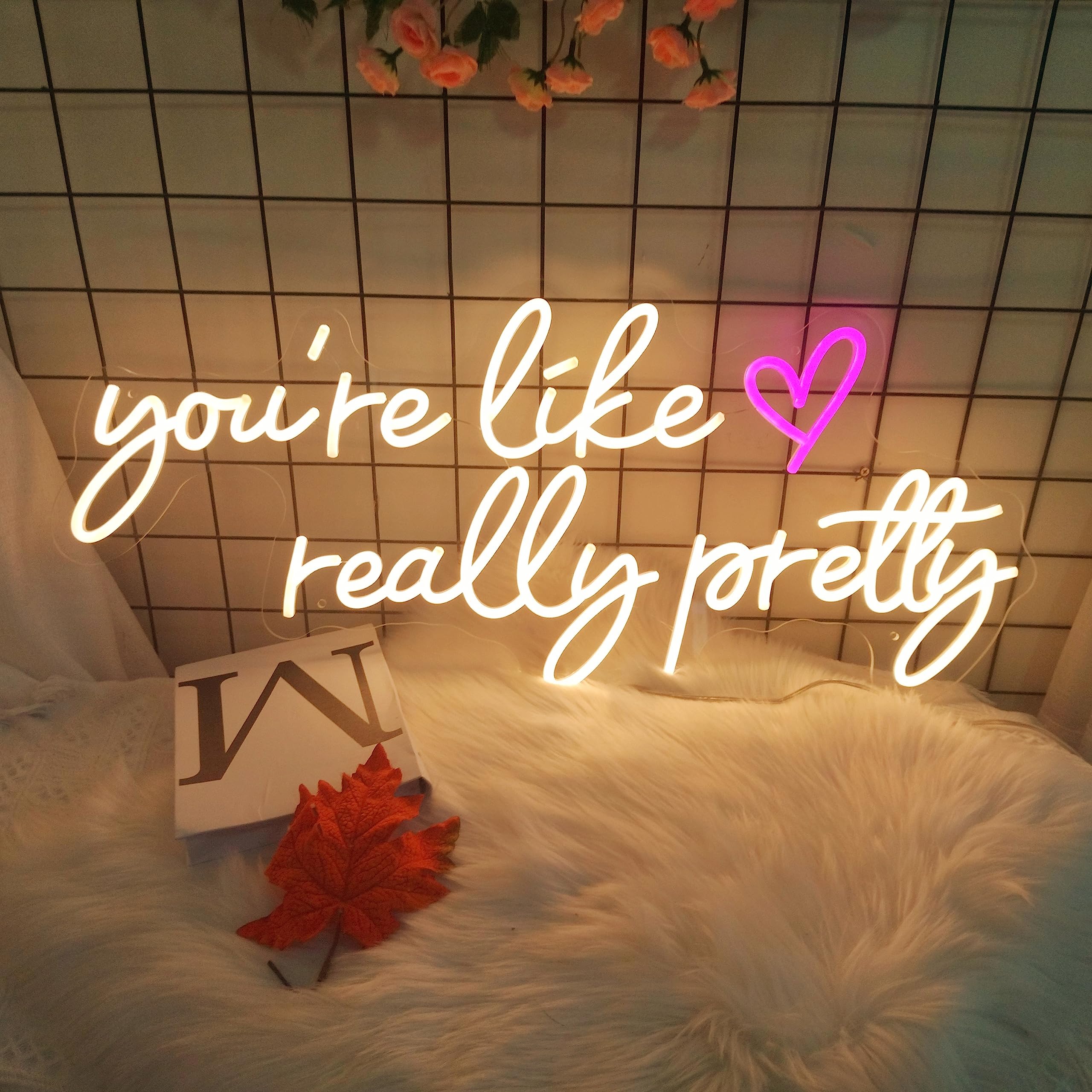 Photo 1 of ** THE "Y" IN YOU'RE IS DAMAGED*** Your Like Really Pretty Neon Signs for Wall Decor, 29.5*12.6 Inches White Light Up Sign for Wedding, Engagement Decor,Dimmable Aesthetic Party Birthday Bedroom Bar Pub Club Wall Decor Decorations, INSNEnN