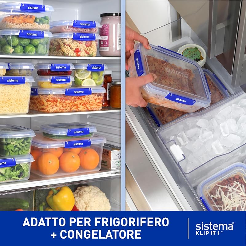 KLIP IT PLUS Contenitori per la conservazione degli alimenti | 1 l | Set di contenitori ermetici | Porta pranzo con Guarnizione ermetic | Clip di bloccaggio facile | 4 pezzi