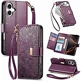 PAOBIR for iPhone 17 Wallet Case,PU Leather Flip Cover with Card Slots Kickstand Zipper Coin Pocket,Floral Embossed PU Leather Protective Cover Purse for Women Girls 6.3 Inch Deep Purple