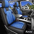 DuDuWang Car Seat Cover Custom Fit for Dodge Ram 1500 2500 3500 2002-2024 Faux Leather Seat Cover Set Compatible with Crew Quad Regular Cab Pickup Truck Cushions (Black & Blue, Full Set, Curved Rear)