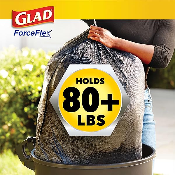 GLAD LARGE 30 GALLON TRASH BAGS, CLOROX MOUNTAIN AIR HEAVY DUTY GARBAGE BAGS, FORCEFLEX WITH DRAWSTRING, 50 COUNT (PACKAGING MAY VARY)