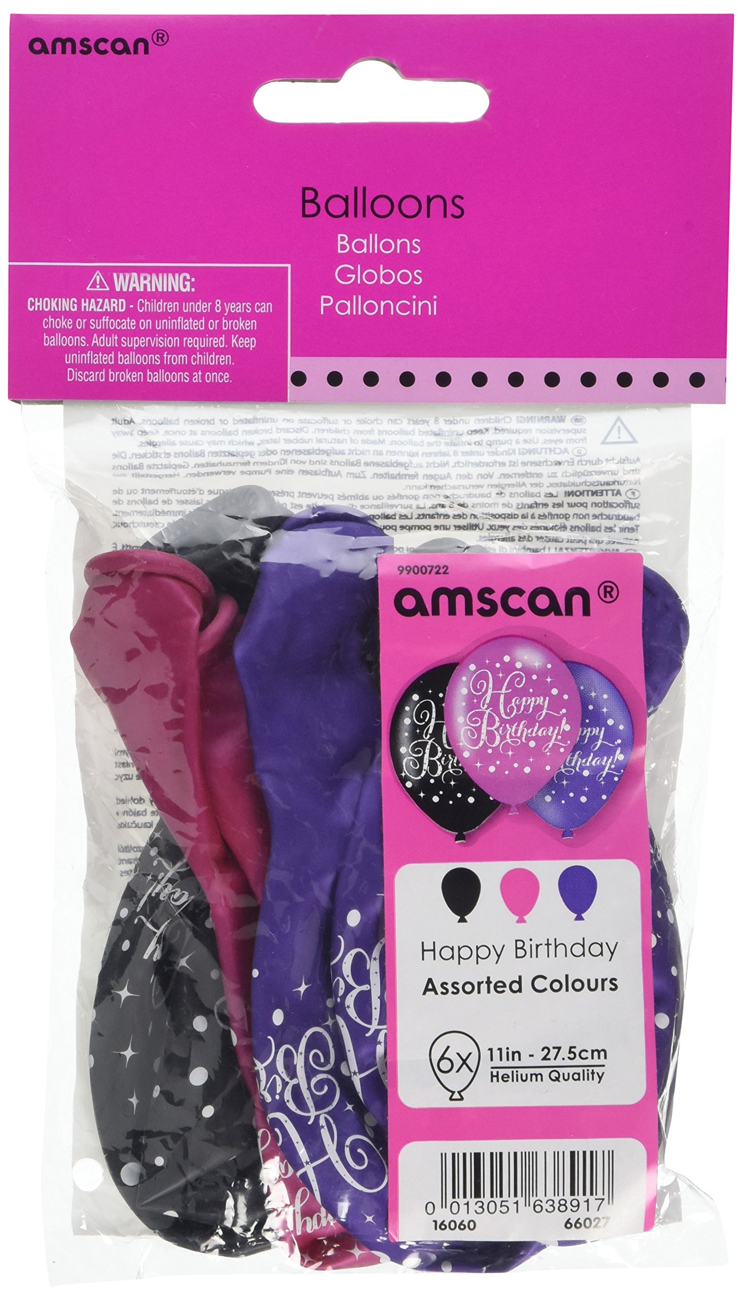 Amscan 9900722 - Pink Sparkling Celebration Happy Birthday 11 Inch Latex Balloons - 6 Pack