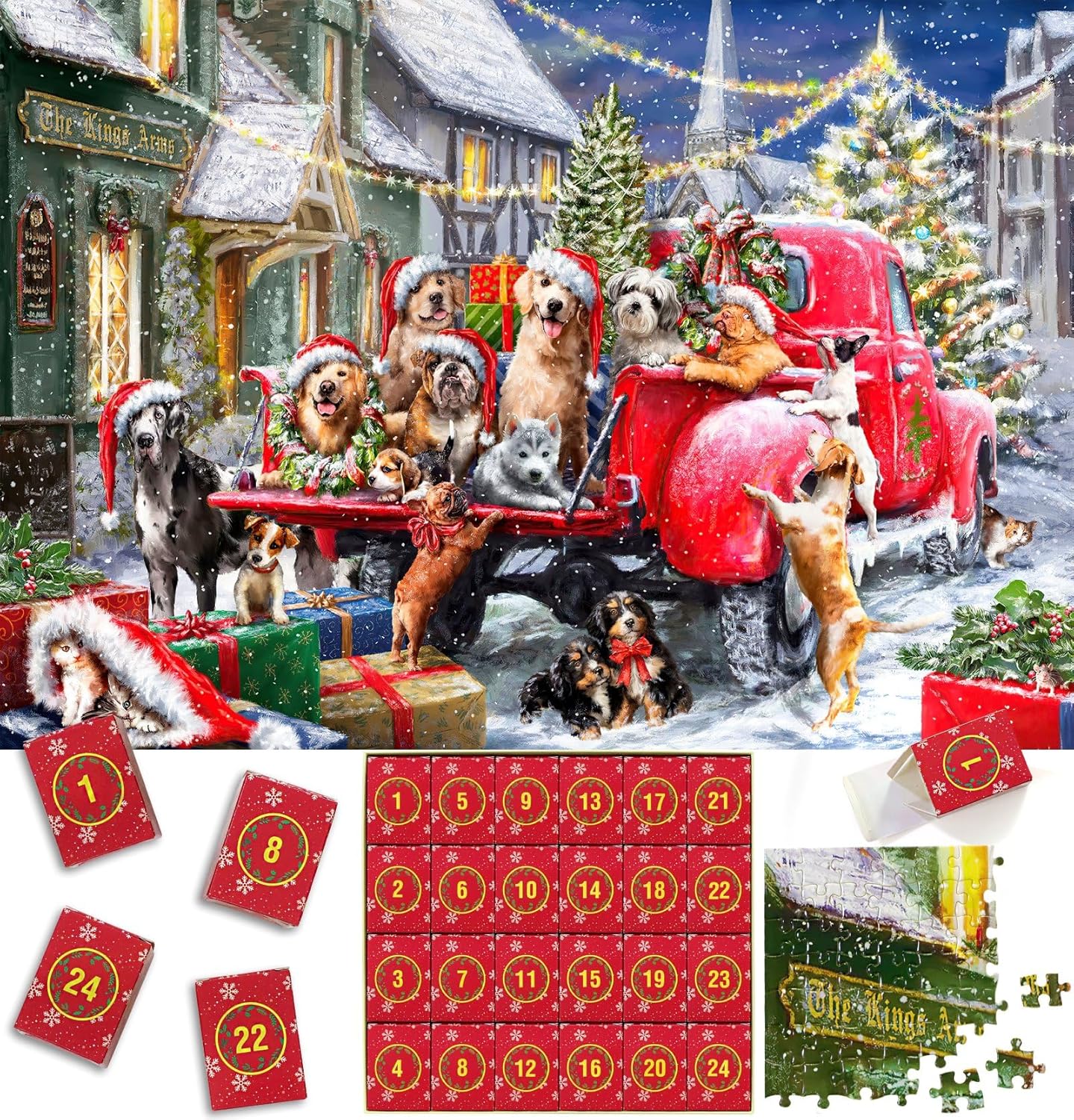 Advent Calendars - Advent Calendar 2023 Christmas Jigsaw Puzzles - Christmas Dogs 1008 Pieces Christmas Puzzles for Kids and Adults, 24 Boxes Advent Calendars Countdown to Christmas Toys Gift Puzzle(27.6 in x 19.7 in)