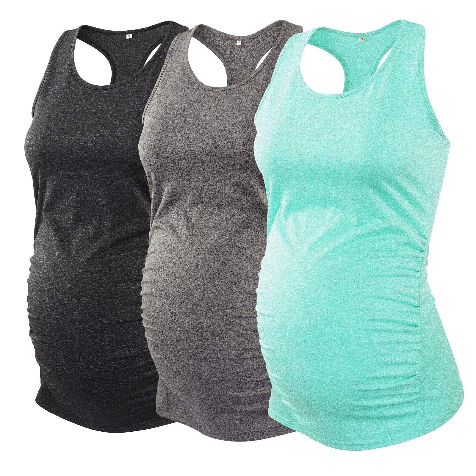 Photo 1 of Ecavus 3PCS Women's Maternity Tank Tops Seamless Racerback Workout Athletic Yoga Tops Pregnancy T-Shirt (SIZE UNKNOWN)
