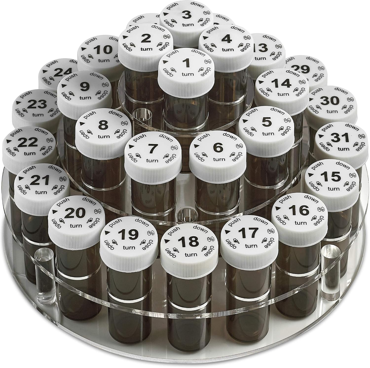 Pill Bottle Monthly - 31 Pill Bottles, Each Comes with Numbers for Each Day, Grey