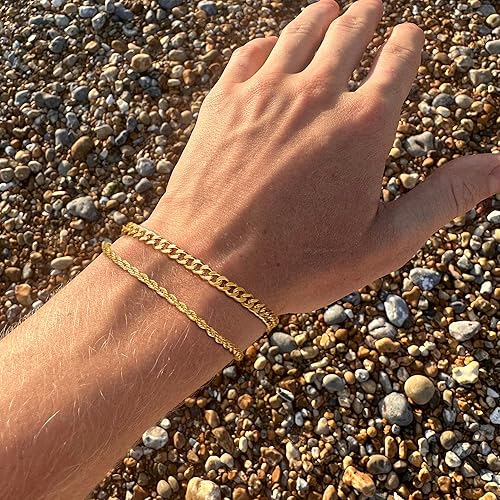 Risamil 14K Gold Plated/Silver Bracelets for Men Layered Cuban Rope Chain  Bracelets 3mm/5mm Dainty Bracelets f
