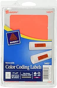 Amazon.com : Avery Self-Adhesive Removable Labels, 1 x 3 Inches, Red Neon, 200 per Pack (5493 ...