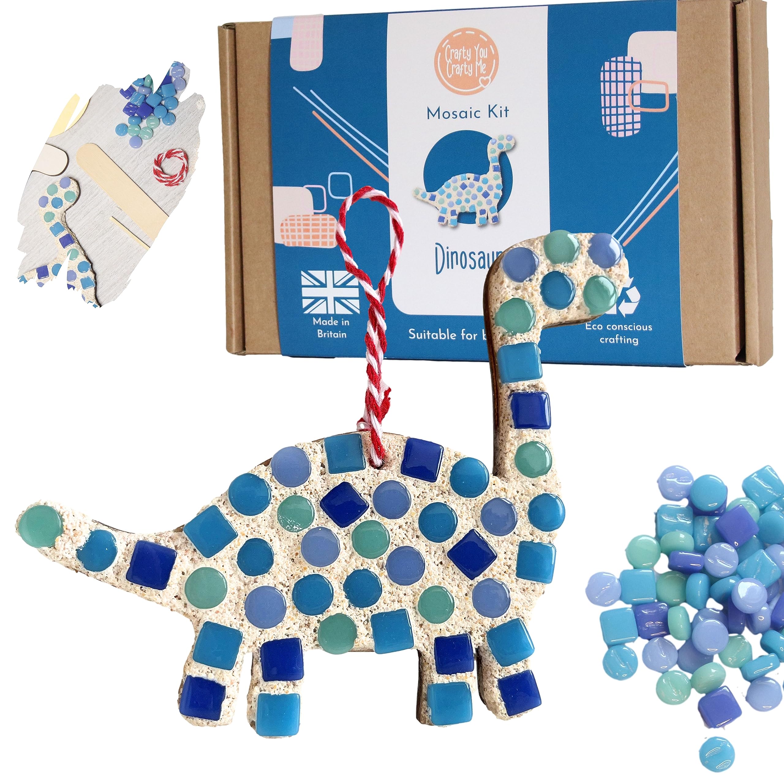 Crafty You Crafty Me - Dinosaur Gift - Blue Diplodocus Mosaic Kit, Perfect Birthday Present for Children, DIY Set, Everything Included, Made in The UK. — image 1