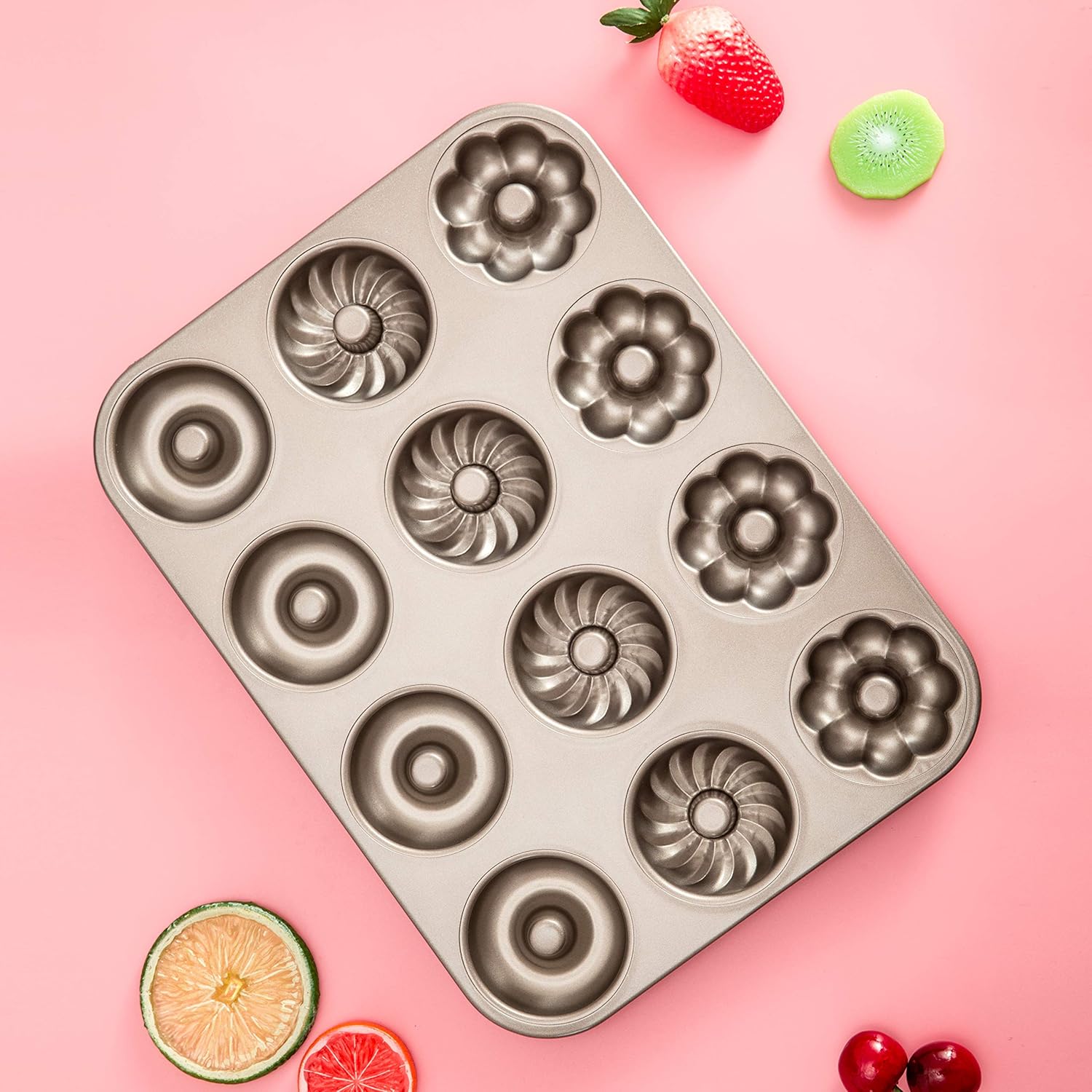 LINGSFIRE Donut Cake Pan 12 Cavity Donut Pans for Baking Cake Doughnut