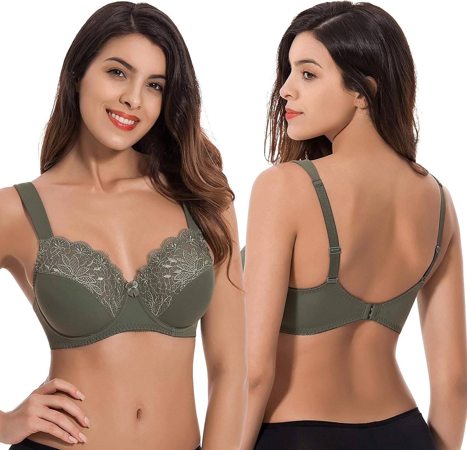Curve Muse Plus Size Unlined Minimizer Underwire Bra with Embroidery Lace-3 Pack at  Women’s Clothing store
