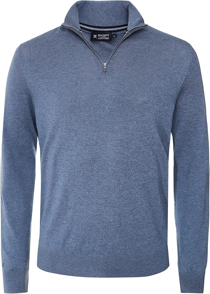 Hackett Men�s Cotton Cashmere HalfZip Jumper Blue at