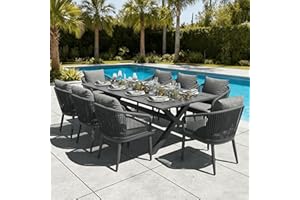 LayinSun 9 Pieces Outdoor Patio Dining Set, Aluminium Rectangular Dining Table and Wicker Rattan Chairs Set for Outside Backyard, Poolside
