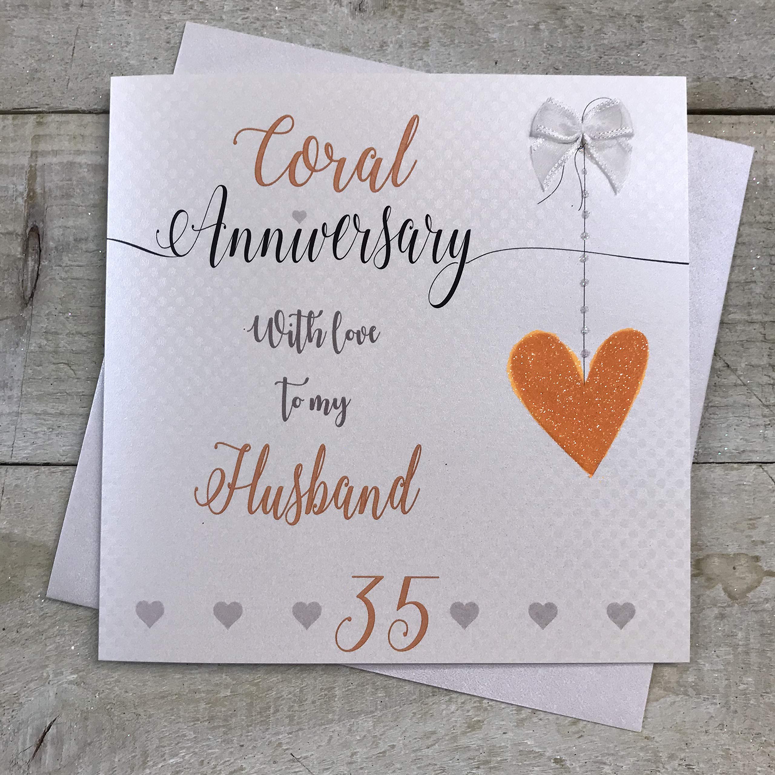 Husband 35th Coral Wedding Anniversary Handmade Card - Love Lines - by WHITE COTTON CARDS LLA35H